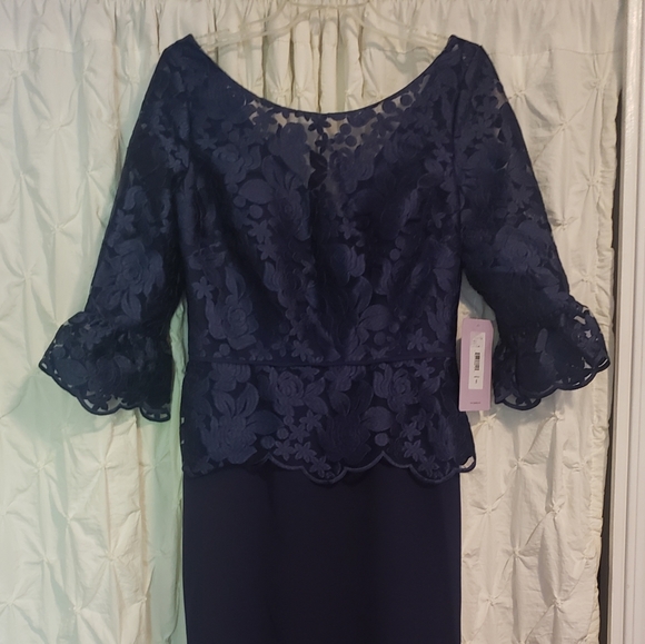 JS Collections Embroidered Mesh Peplum Gown - Picture 3 of 7